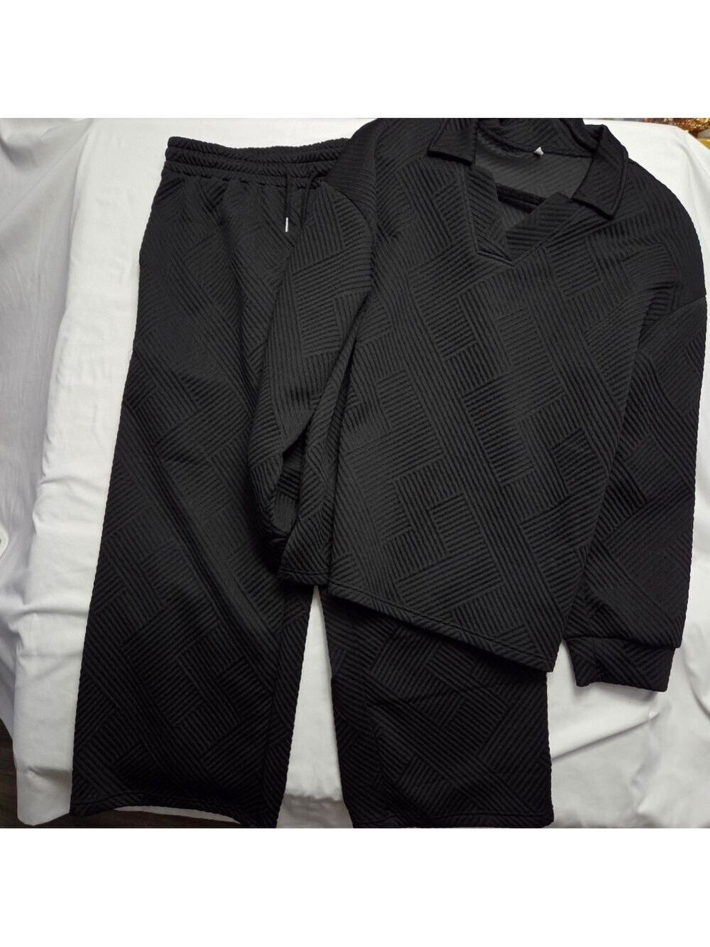 Black Geometric Loungewear Set Two Piece Large/XLarge
